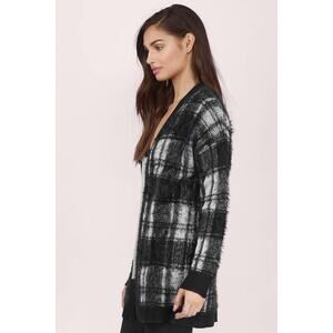 Tobi Cozy Mohair Open Front Plaid Winter Cardigan Small